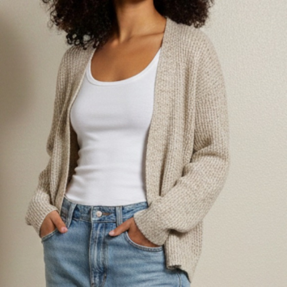 Eileen fisher 100% silk‎ knitted cardigan open sweater size small beige